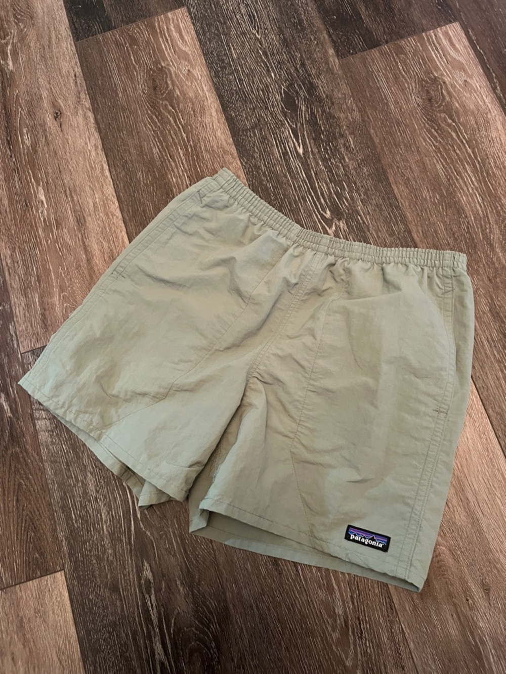 Patagonia Olive Green Nylon “Baggies” Shorts 5in.